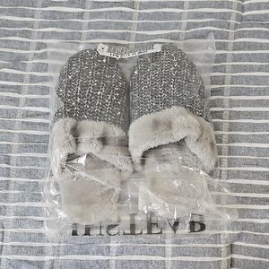 JustFab Elina Grey/Silver Sequin Knit Mule Slippers Size Large